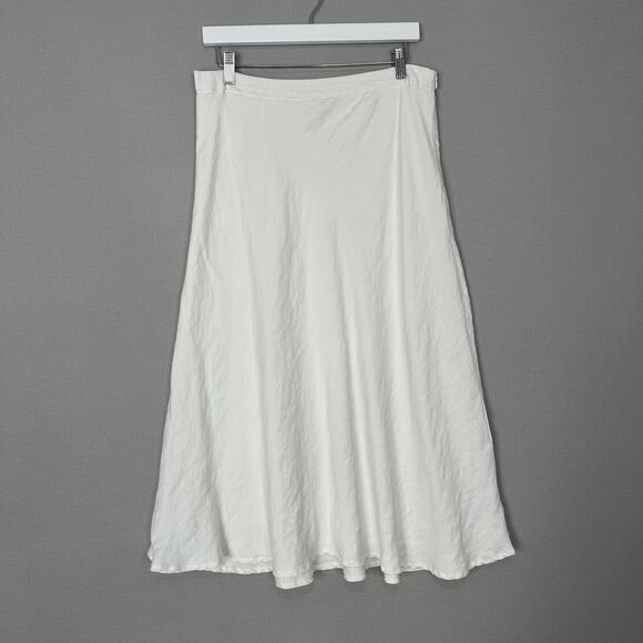 Halston Skirt Womens 12 White Linen Blend A Line Midi Cottage Countrycore Boho - Picture 1 of 11